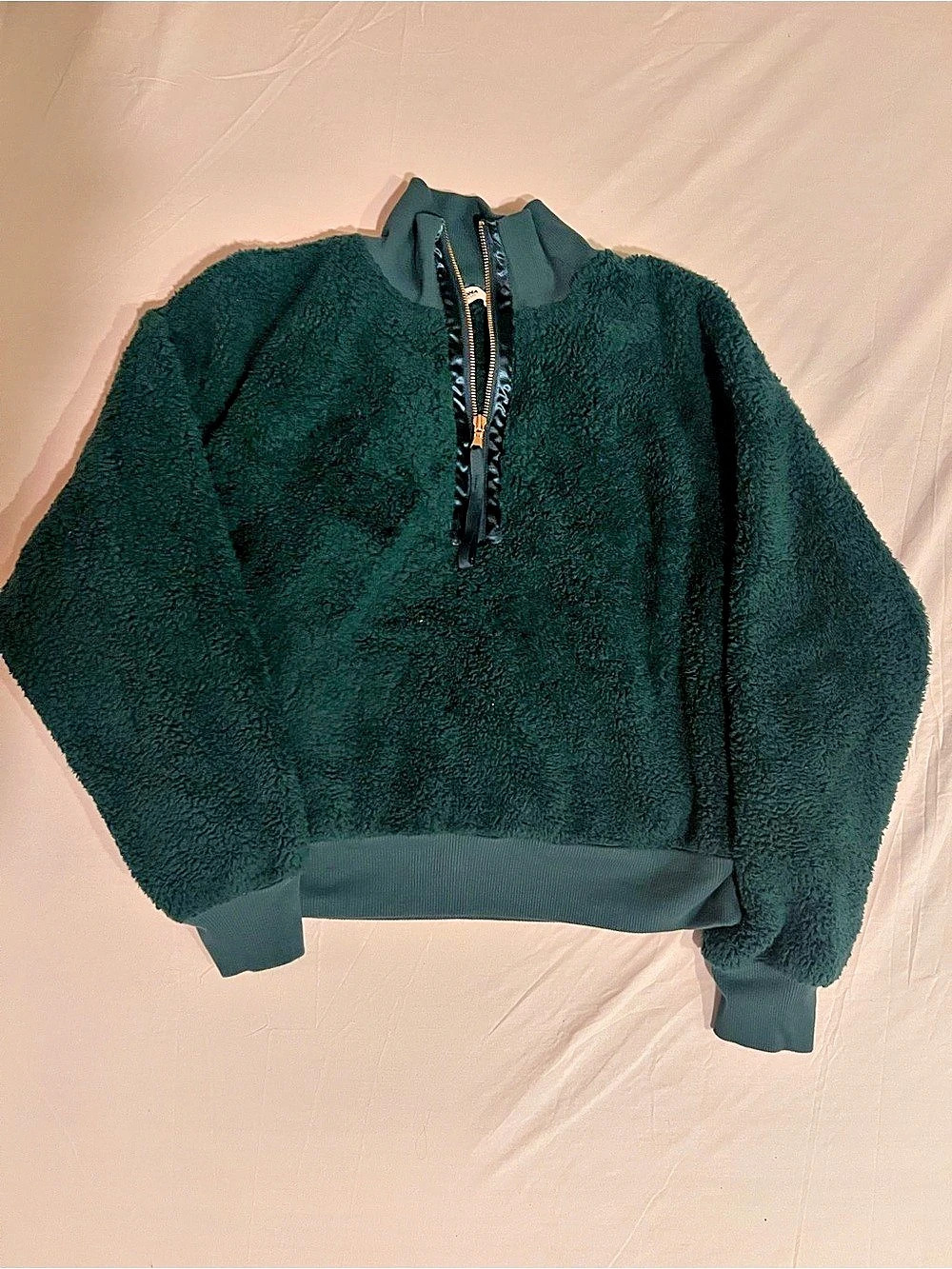 Sonoma Faux Fur Quarter-Zip Jacket in Green Size Medium